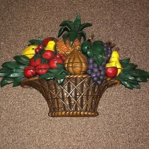 Vintage Mid Century 1965 Fruit Basket 26" Wall Hanging Faux Wood Dart Syroco